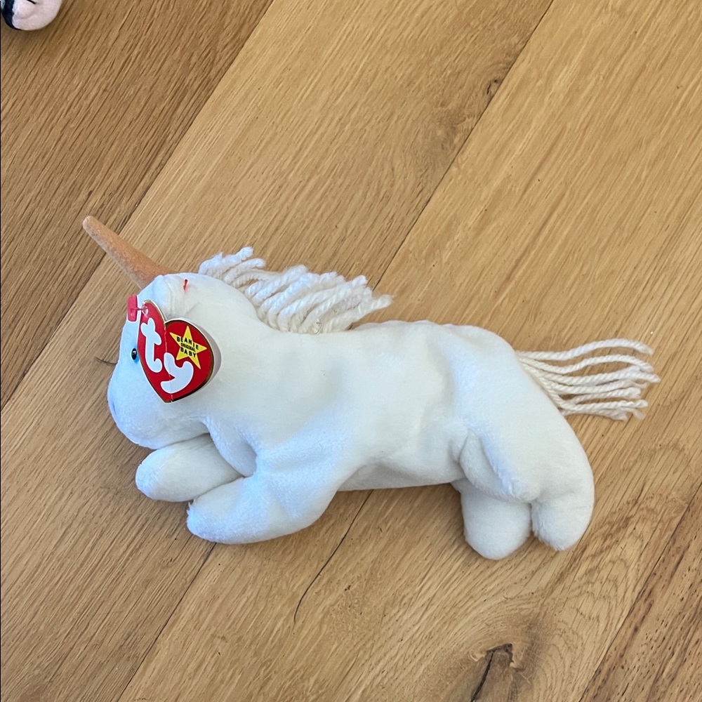 Ty White Plush Unicorn with Orange Horn